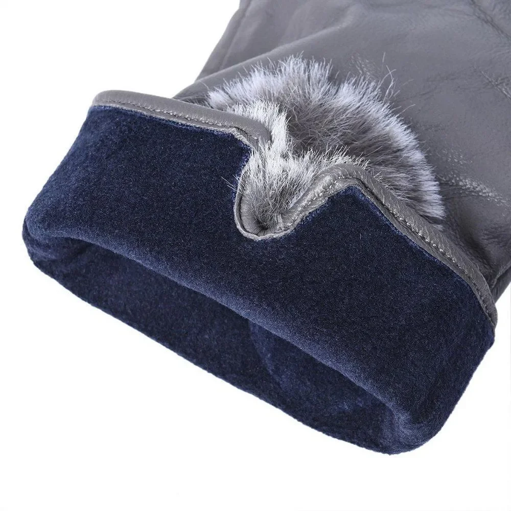 Gray Leather Quilted Pattern Touchscreen Gloves
